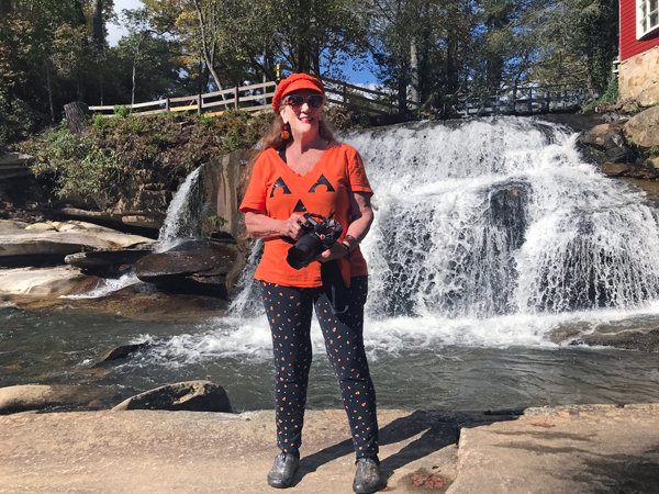 Karen Duquette at the Living Waters waterfalls